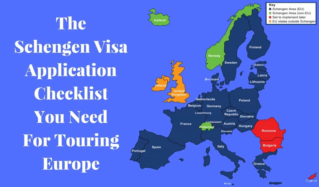 Map of the 26 European countries accessible through Schengen Visa application