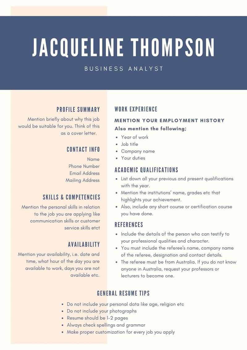 Resume Template Australia Indian Students 1