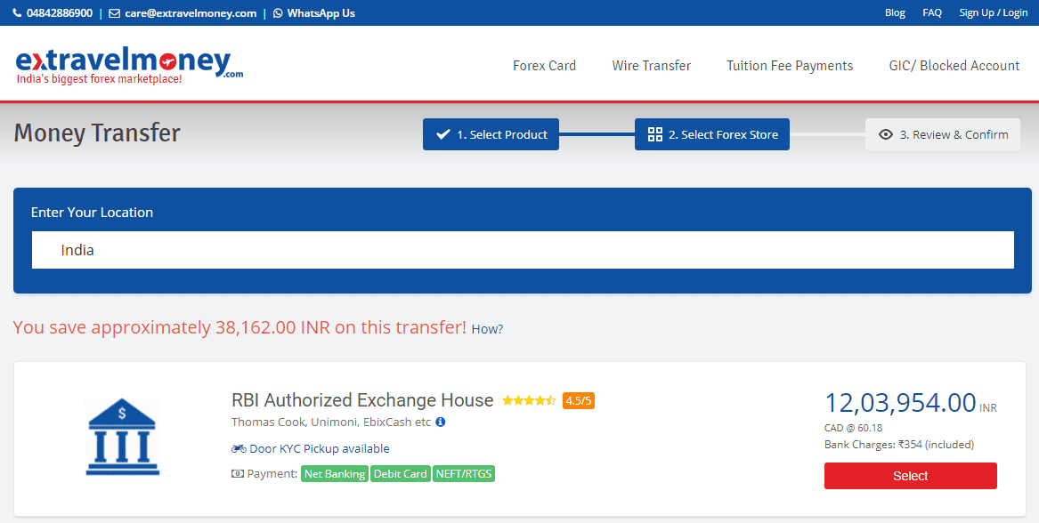 20000 CAD Transfer - ExTravelMoney Rate Nov 10 2021