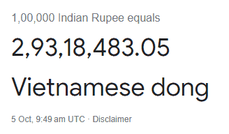 1 lakh INR to Vietnamese Dong 05 Oct 2023