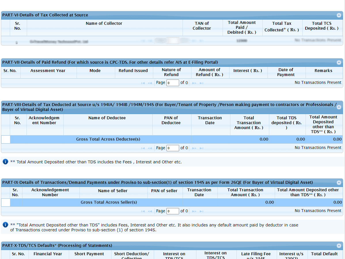 Part-VI-Details of Tax Collected at Source of Form 26AS