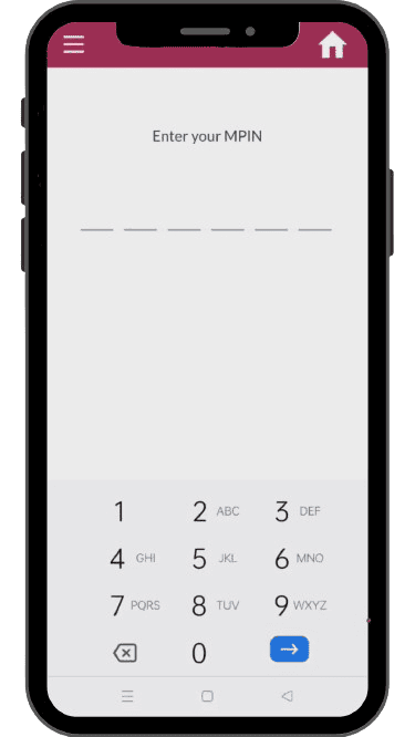 Page for entering MPIN with a keypad on bottom
