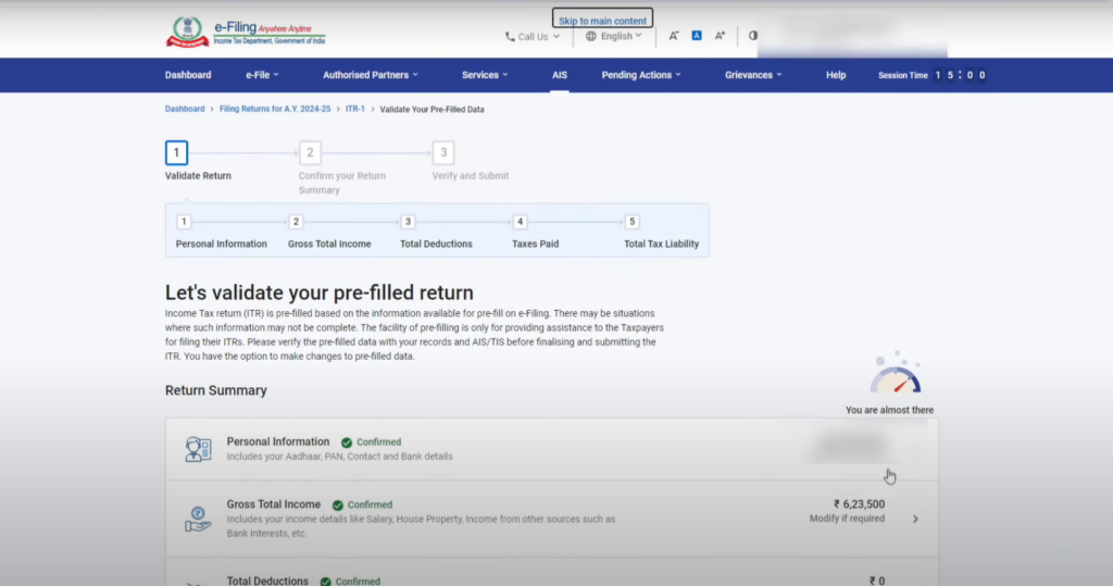 Return summary page to enter information