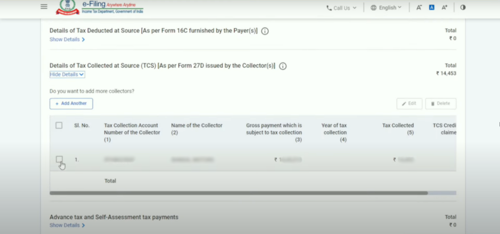 'Tax Paid' section with 'edit' and 'add another' option