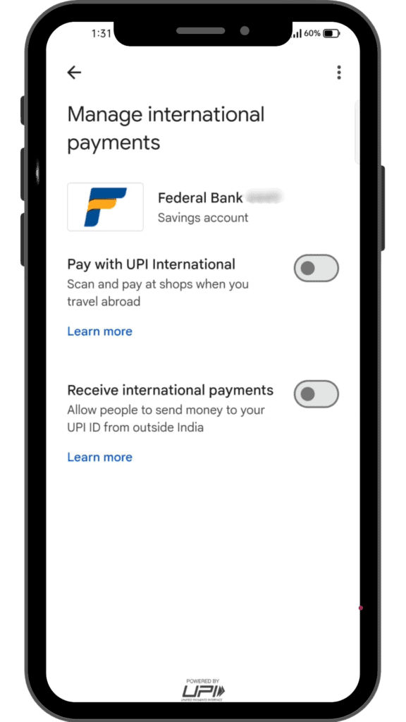 ‘Pay with international payments’ option with a button for enabling