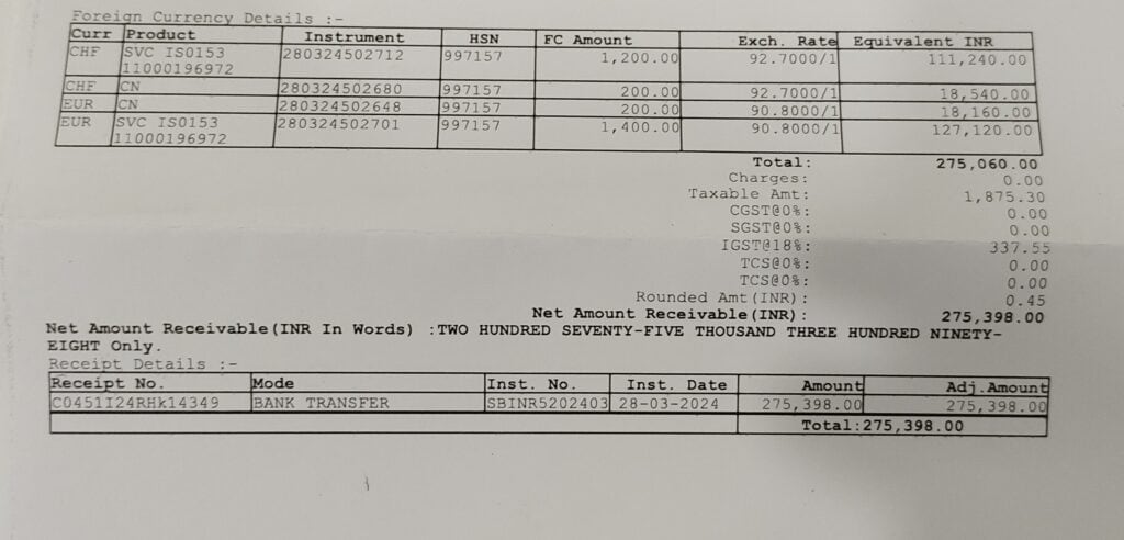 forex purchase invoice india