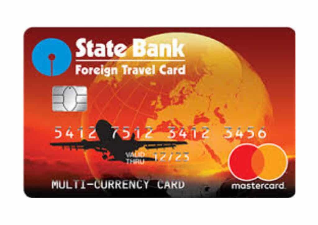 State Bank Foreign Travel Card with MasterCard branding, featuring a globe and airplane symbolizing international travel.